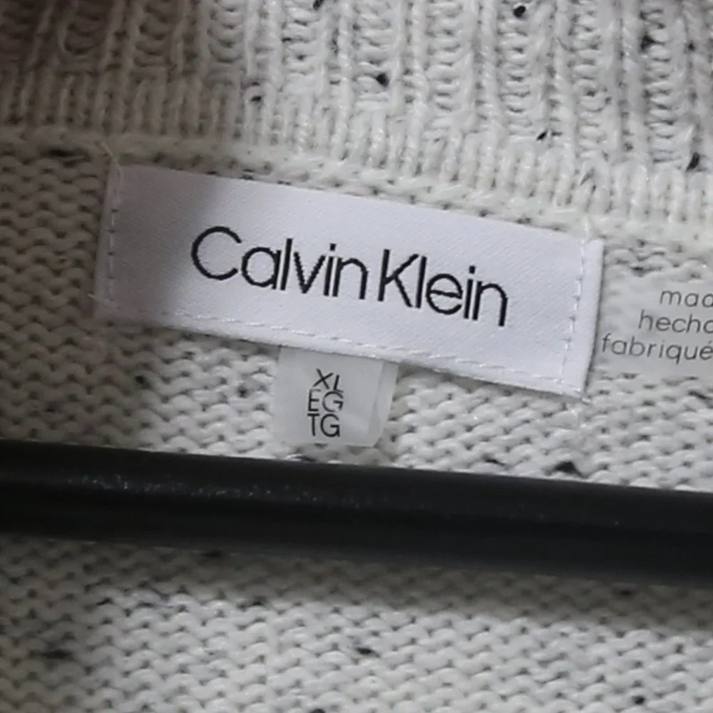 CALVIN KLEIN Acrylic Blend White Mixed Stitch Colorblocked Cowlneck Sweater - Picture 5 of 12